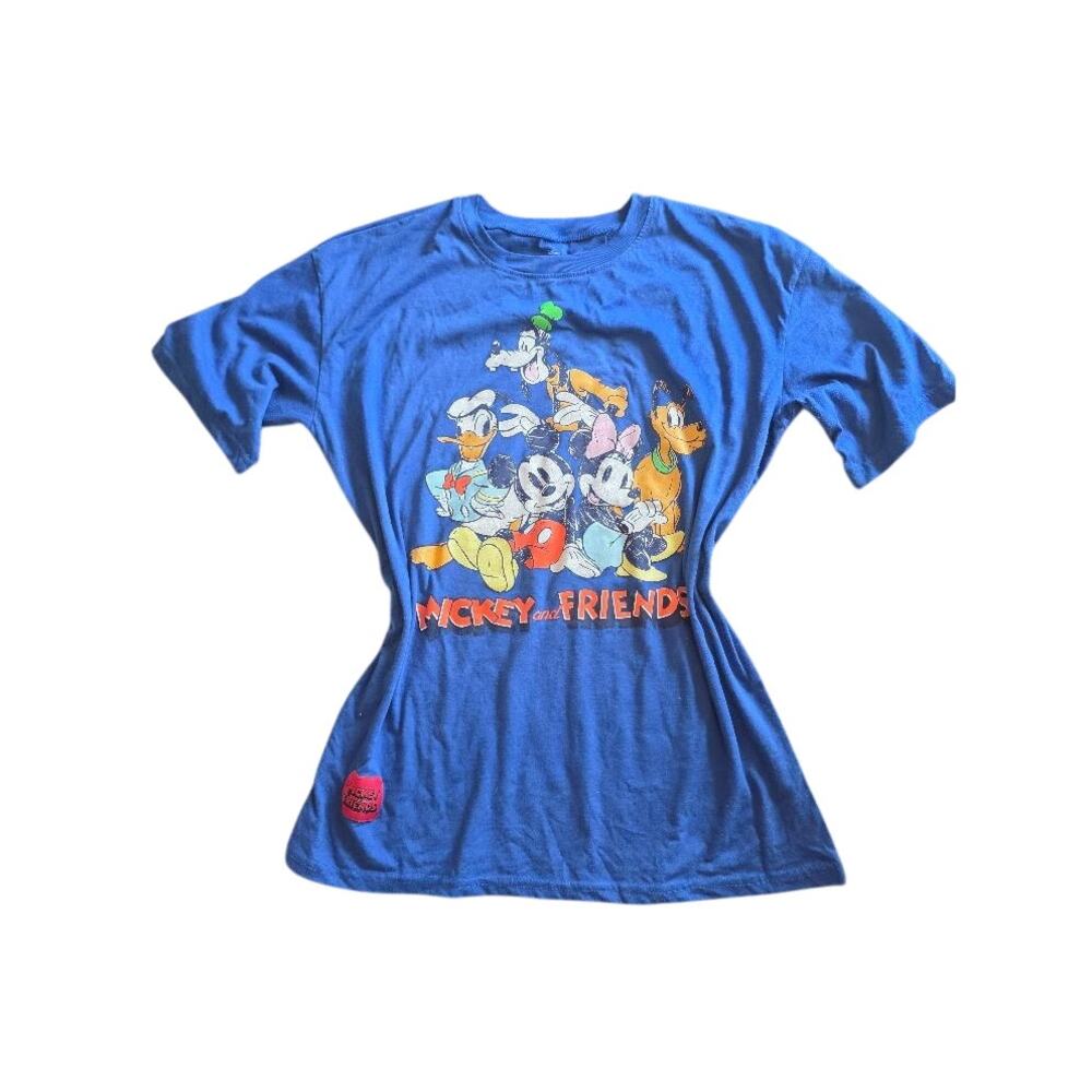 Disney Mickey Friends Graphic T Shirt XS Blue Retro Mickey Minnie Goofy Pluto